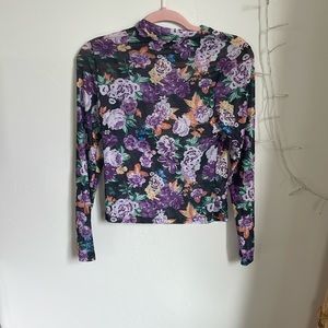 Size 1x floral, sheer mesh, mock neck, long sleeve
